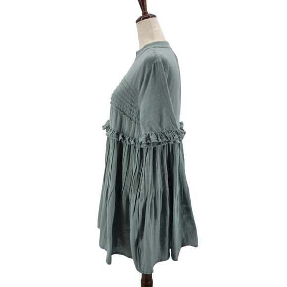 Free People Womens XS Dress Mini Baby Doll Sage Green Pleated Relaxed Fit Boho C - Picture 3 of 11